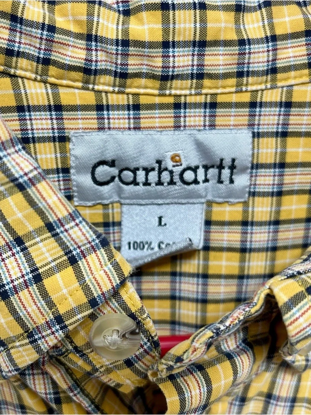 Carhartt Yellow and Black Plaid‎ Short-Sleeve Button-Down Shirt